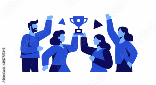 People Celebrating with Trophy.