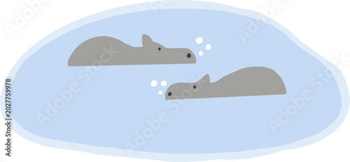 Canvas Print Cute hippo doodle, wild safari animal flat design illustration