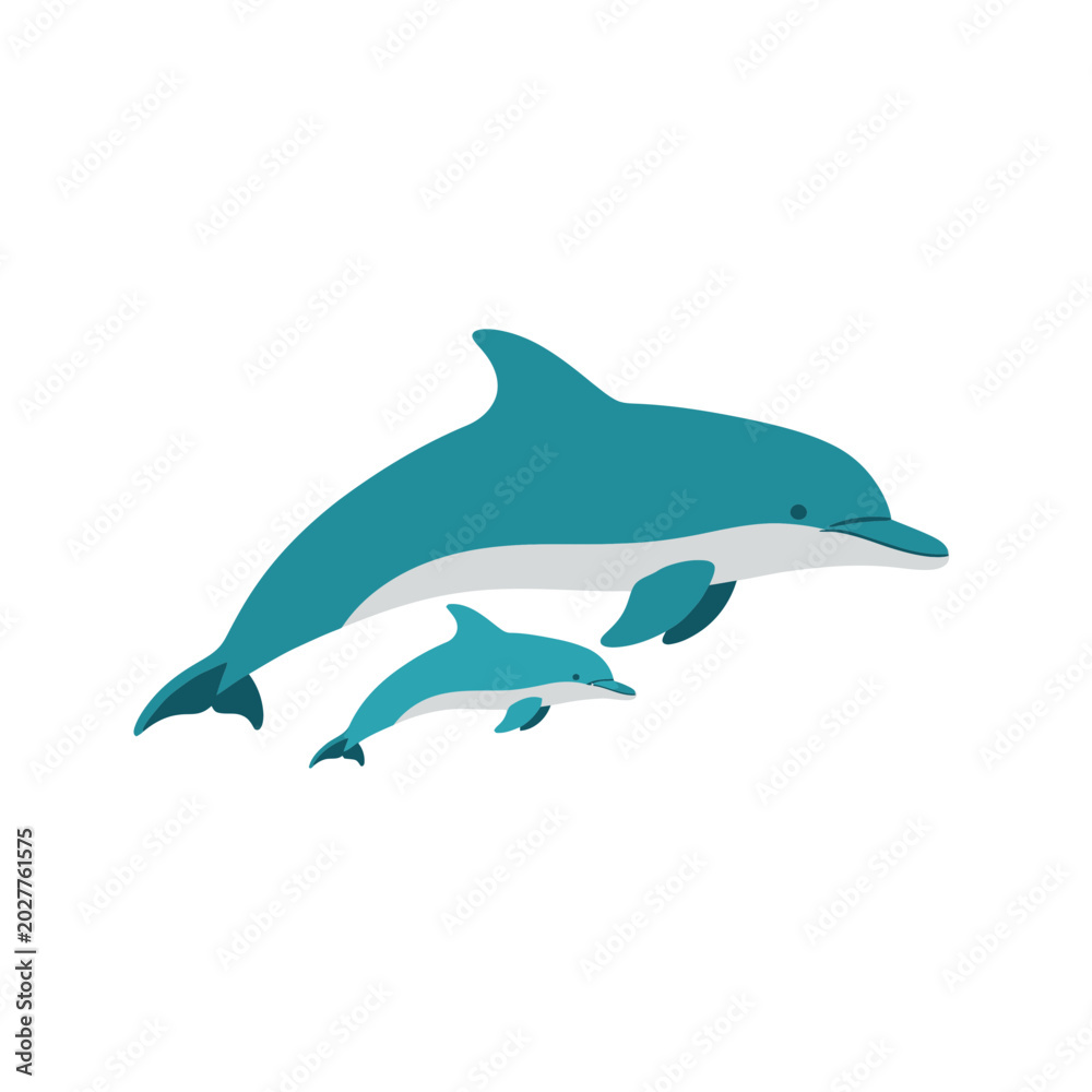 Fototapeta premium Dolphin mother and baby calf swimming together