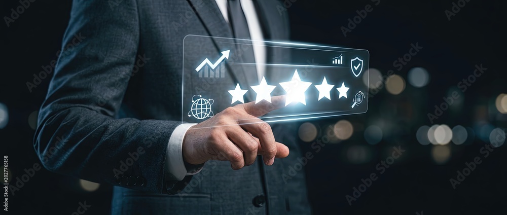 Fototapeta premium Business growth insights corporate office digital analytics urban nightscape close-up performance metrics and customer satisfaction in the digital era
