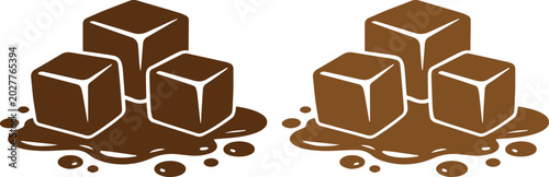 Foto Rich chocolate cubes melting, delicious brown candy pieces, sweet dessert ingred