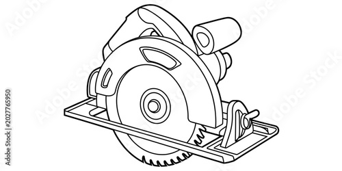 Bild auf Leinwand Black and white line art illustration of a circular saw power tool Vector, illus