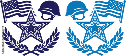 Foto Military Star Emblem Vector, patriotic American flag and soldier helmet design,