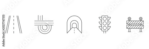 Photos Traffic elements icon vector illustration set with road highway tunnel and barrier signals