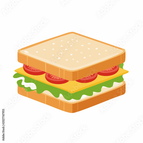 Illustration of a Toasted Sandwich with Cheese, Tomato, and Lettuce