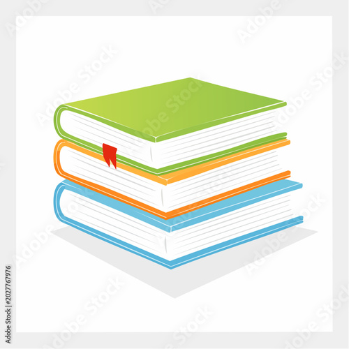 Stack of Three Colorful Books with Bookmark
