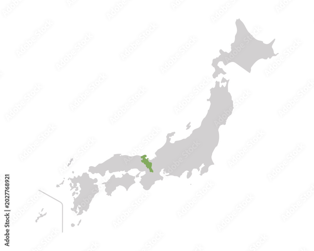 Naklejka premium 京都府だけ緑色のシンプルな日本の地図