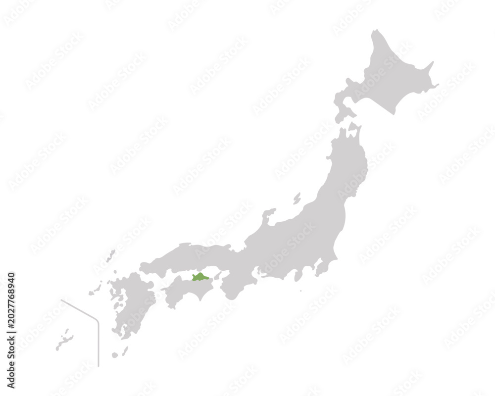 Naklejka premium 香川県だけ緑色のシンプルな日本の地図