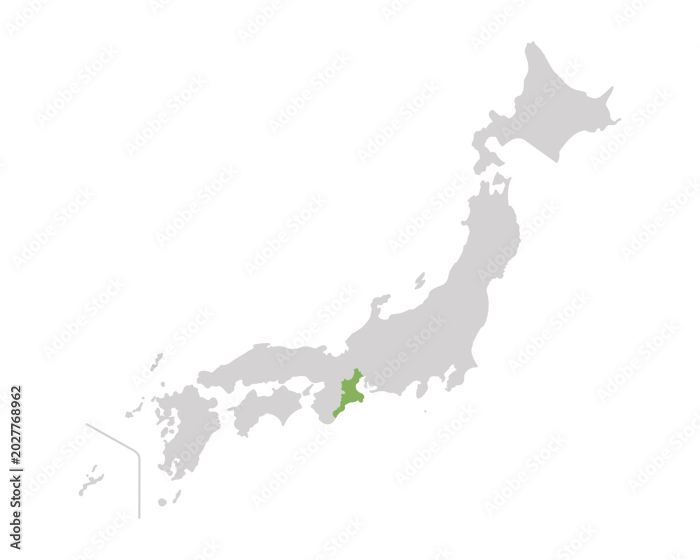 Naklejka premium 三重県だけ緑色のシンプルな日本の地図