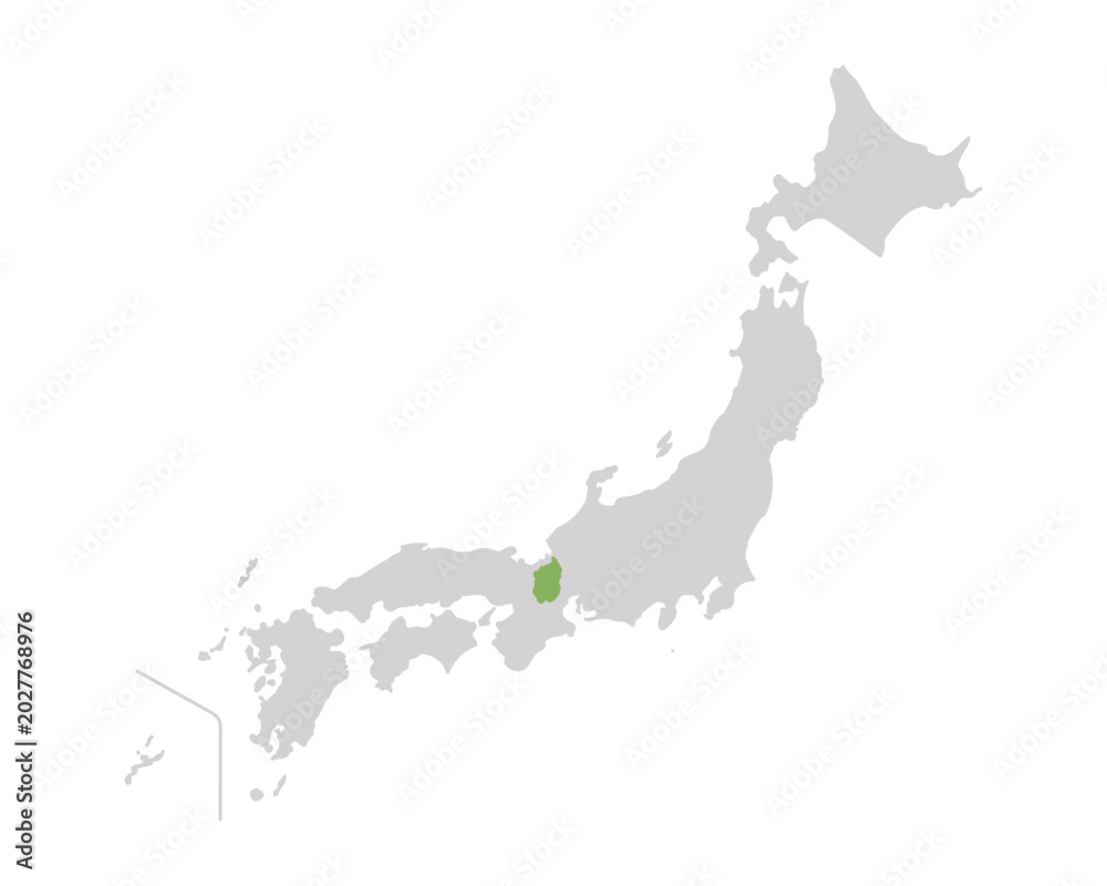 Naklejka premium 滋賀県だけ緑色のシンプルな日本の地図