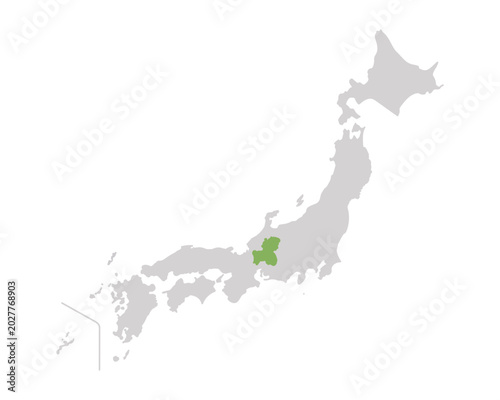Foto 岐阜県だけ緑色のシンプルな日本の地図