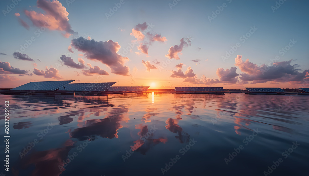 Obraz premium solar panels on water