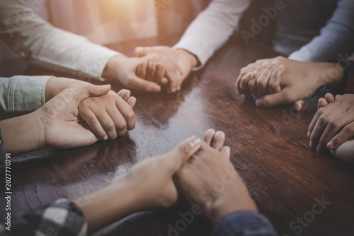 Εκτύπωση καμβά Group of christianity people praying hope together  devotional for prayer meeting concept, teamwork