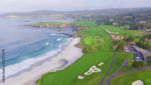 Carmel by the Sea Aerial Pullback View of Coastal Golf Course 01