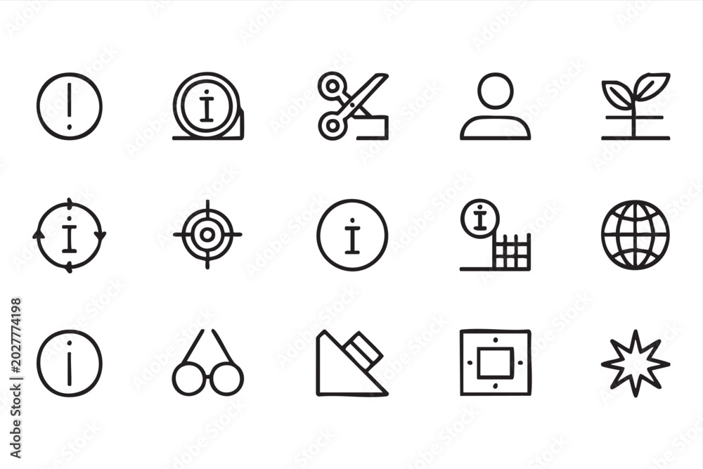 Fototapeta premium Minimal Outline Icon Set for Web, App Interface, UI Design, Information, Ecology and Technology Concepts