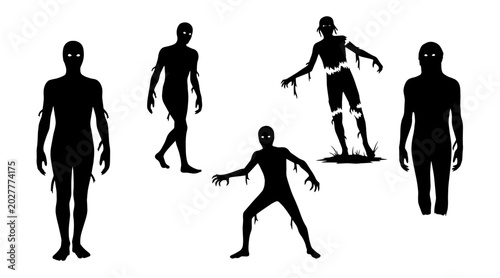 Tableau sur toile Set of 6 Halloween Mummy Silhouettes in Various Poses Against White Background