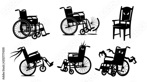 Tableau sur toile Halloween Silhouettes: Spooky Wheelchairs and a Haunted Chair with Glowing Eyes