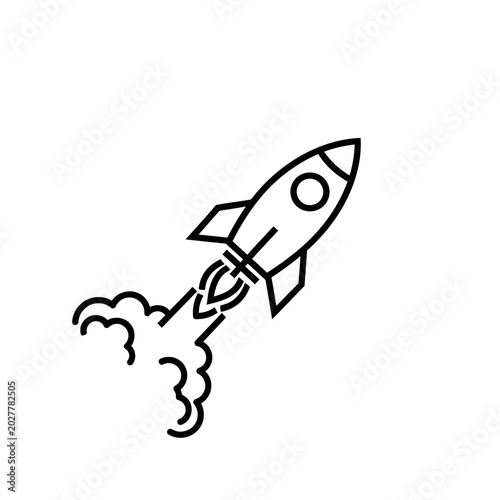 Simple line art rocket ship blasting.