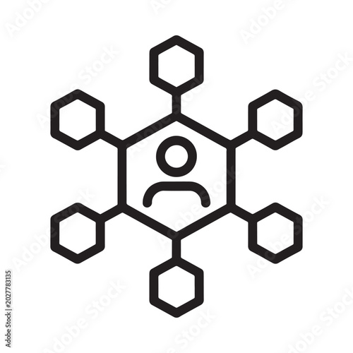 Foto network icon with person silhouette black line art on white