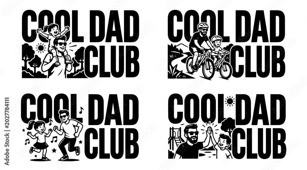 Obraz premium Cool Dad Club Typography with Illustrations of Fathers and Children
