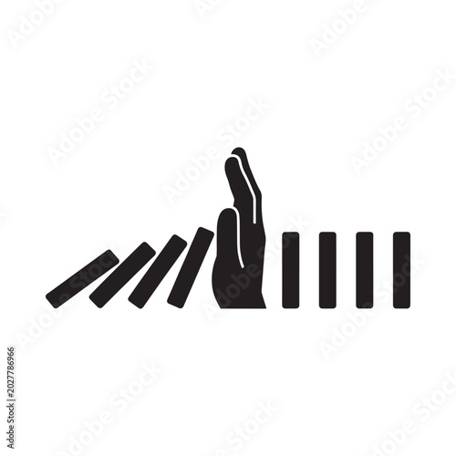 Obraz na płótnie stop hand sign silhouette against dominoes falling on white