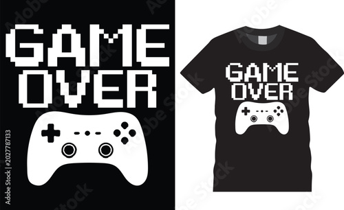 Photos Gamer t shirt design vector template.  Game over t shirts