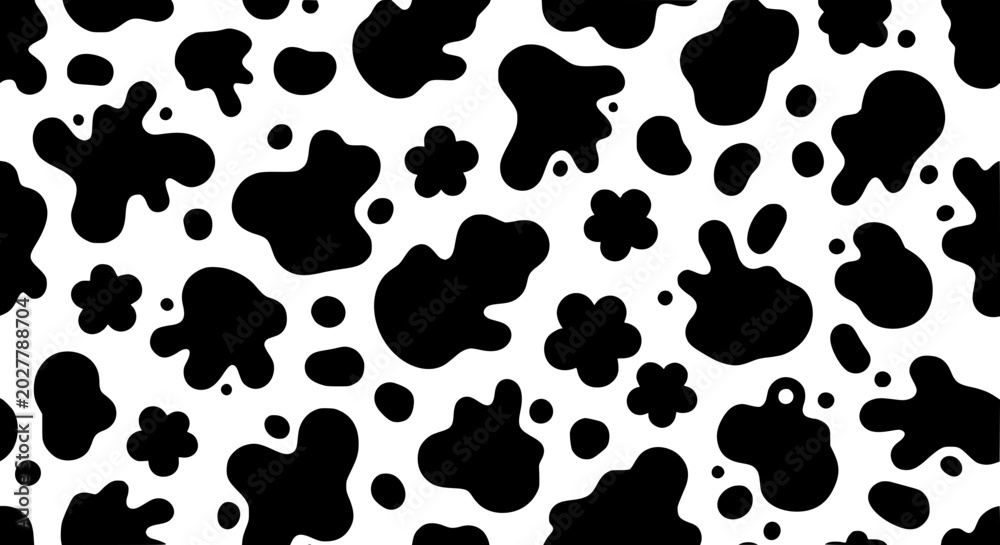Fototapeta premium Seamless Black and White Cow Print Vector Pattern