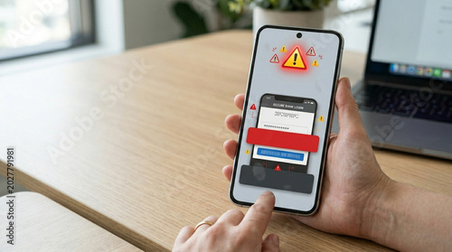 Mobile phone phishing warning alert security scam bank login password fraud