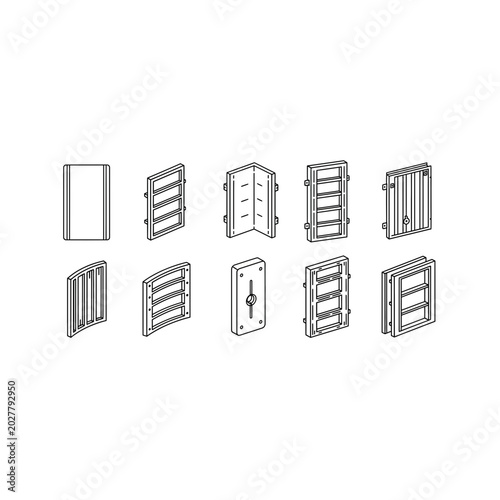 Collection of technical icons for wall panels and partition systems