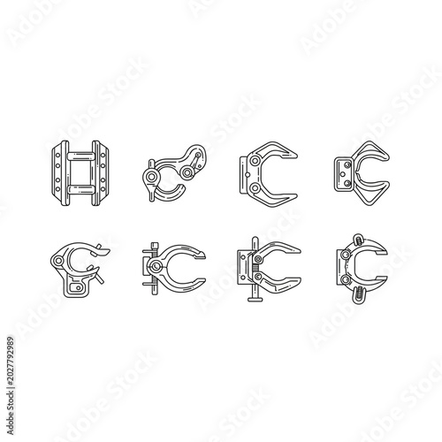 Foto Industrial clamping and mechanical gripping tools outline icon collection