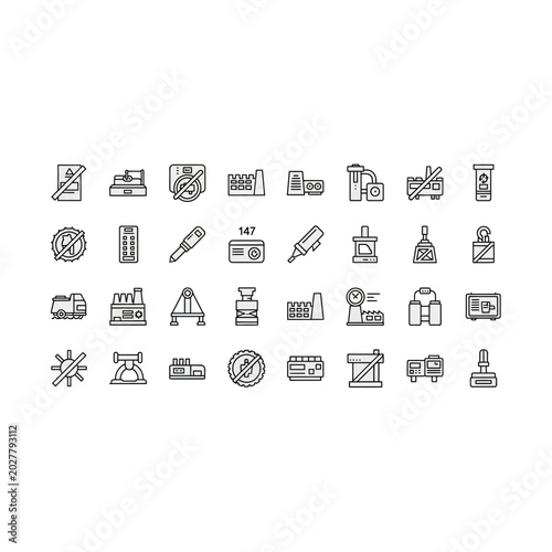 Industrial and manufacturing technology line icon set with industry, technology