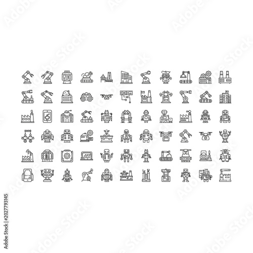 Comprehensive industrial technology and engineering icon grid with industry