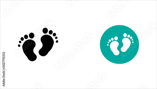 Black vector baby footprints silhouette print design. Footsteps in outline heart frame shape. Baby shower decor. New born sign icon. It's a girl,boy.Abstract love symbol.Vinyl wall sticker decal. Care