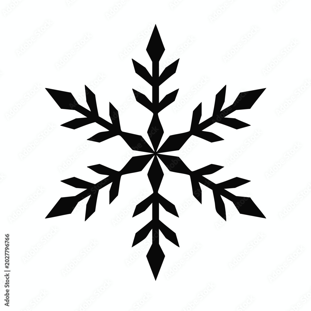 Obraz premium Black snowflake, winter icon, frosty symbol, leafy design