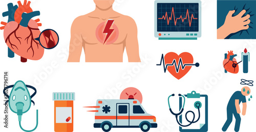 Foto Heart Disease and Emergency Medical Care Vector Collection with Cardiac Pain, EC