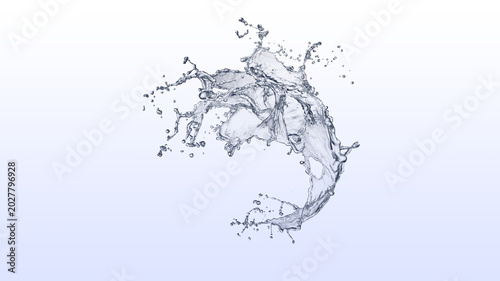 Artistic Abstract Water Splash Shape Isolated on White Background with Transparent Liquid Effect