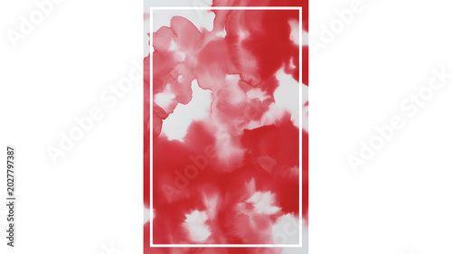 Dynamic red watercolor ink spreading splashes on white with elegant frame