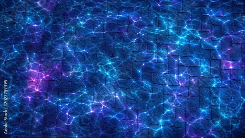 Neon water reflection on stone tile floor background