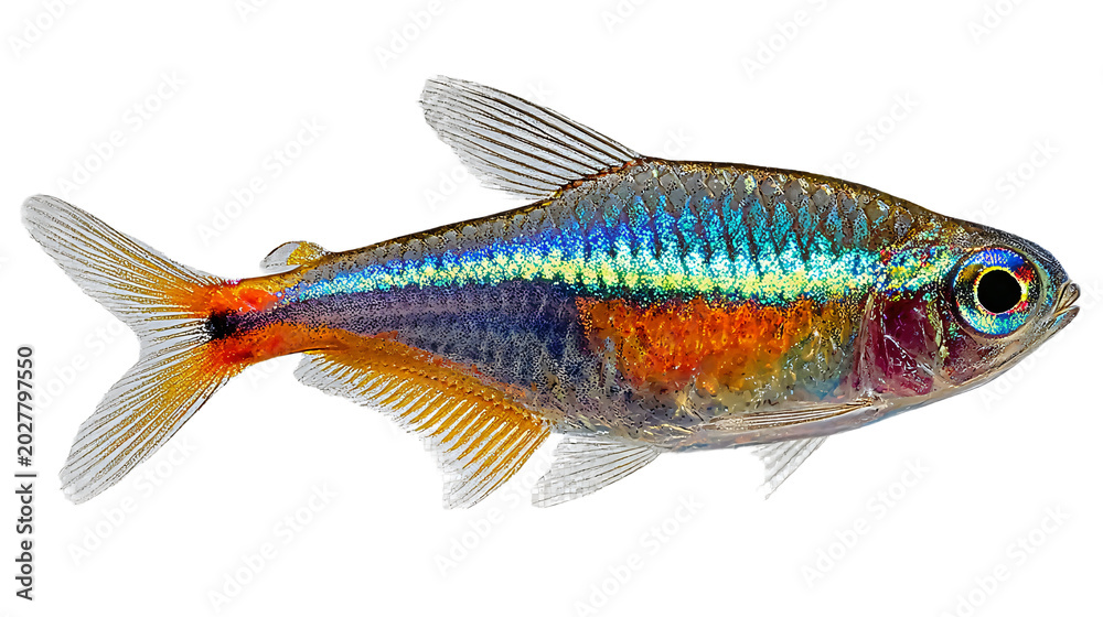 Fototapeta premium Small Neon Tetra Fish Swimming Isolated on Transparent Background