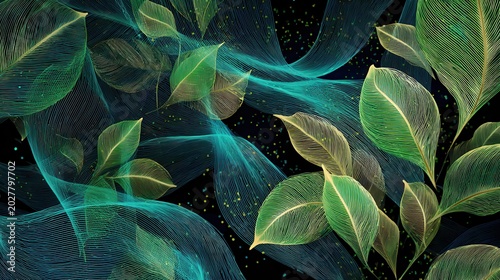 bio digital, digital fusion, leaf fusion, glowing leaves, natural leaves, bio tech, eco tech