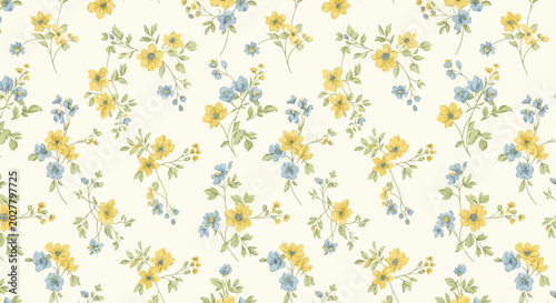 Foto Yellow and blue floral pattern design.