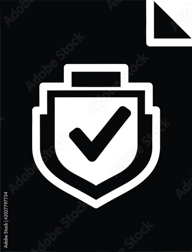 Shield with check mark on document background representing verified security and data file protection.