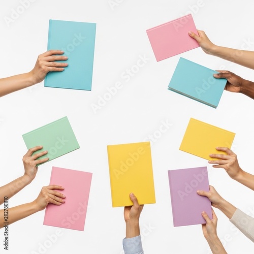 Diverse Hands Holding Colorful Books in a Circle.