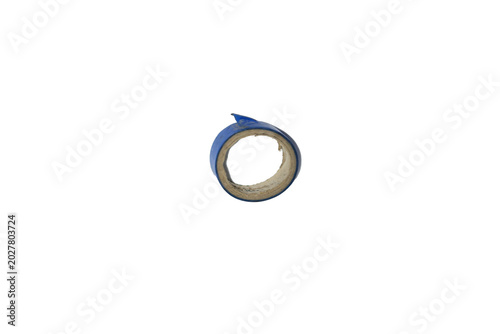 Roll of blue electrical tape on a cardboard core, isolated on white background