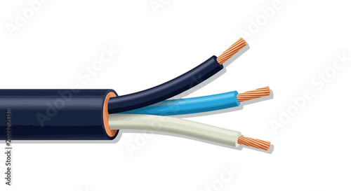 Foto Electric wire, cable, electrical cable, wiring, black cable, three conductor cab