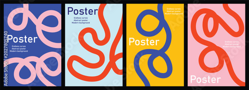 Modern abstract poster set with wave shape color lines pattern for branding presentations and social media. Minimal banner design with fluid forms and smooth color transitions