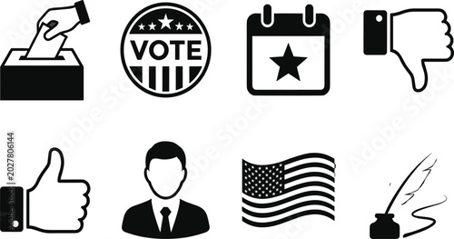 Cuadro en lienzo Election voting icons set featuring ballot box vote badge calendar thumb signals