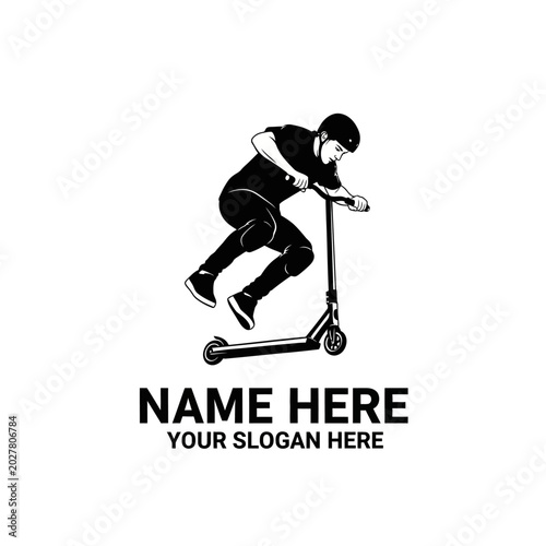 Professional scooter rider performing air trick