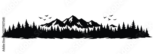 Silhouette of a forest, isolated on white background. A minimalist evergreen treeline design for nature-themed backgrounds. eps 10