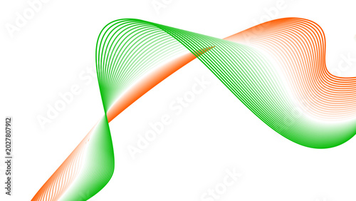 Orange White and Green Gradient Tech Line Flowing Twisted Motion Vector EPS with Transparent Background for National Day and Sustainable Tech Concept